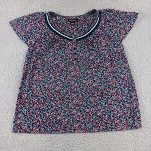 Earth Angels Womens Floral Scoop Neck Blouse Navy Pink Teal L X113796